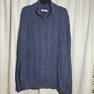 Tommy Bahama Men’s Big & Tall Cable Knit Blue Quarter Zip Pullover Sweater XL T